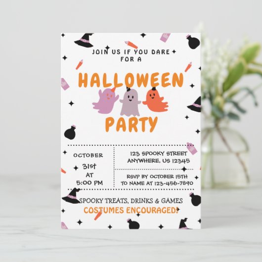 Trick or treat, uitnodiging van de Halloween-parti (Staand voorkant)