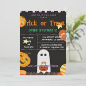Trick or treat, uitnodiging van Halloween Birthday (Staand voorkant)