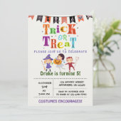 Trick or treat, uitnodiging van Halloween Birthday (Staand voorkant)