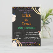 Trick or treat, uitnodiging van Halloween Birthday (Staand voorkant)