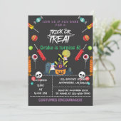 Trick or treat, uitnodiging van Halloween Birthday (Staand voorkant)