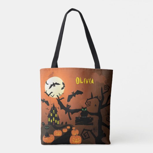 Trick or treat van het gehakte huis tote bag (Achterkant)