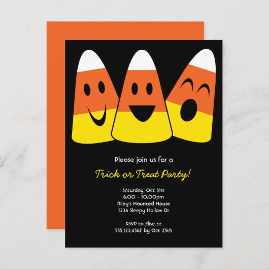 Trick or treat van suikersnoepmaïs Halloween party Uitnodiging Briefkaart (Voorkant / Achterkant)