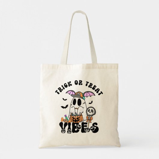 Trick or treat Vibes Retro Ghost Pumpkin Snoep Tote Bag (Achterkant)