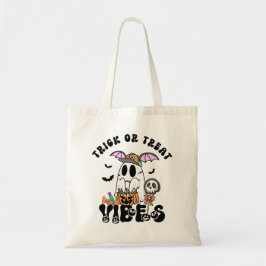 Trick or treat Vibes Retro Ghost Pumpkin Snoep Tote Bag