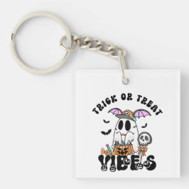 Trick or treat Vibes Retro Schattigee Ghost Pumpki Sleutelhanger