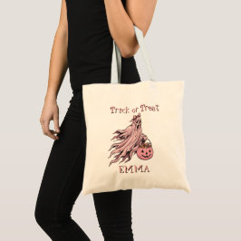 Trick or Treat Vintage Roze Geest Aangepaste Naam Tote Bag