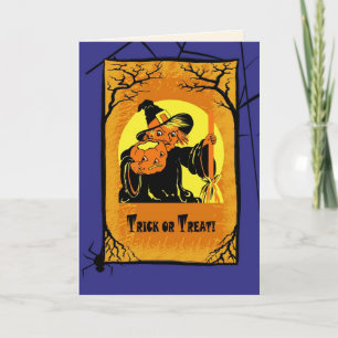 Trick or treat! Vintage Witch Halloween Kaart