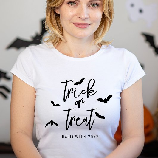 Trick or treat vleermuizen typografie Halloween Ja T-shirt