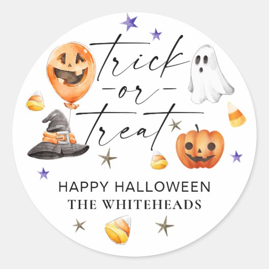 Trick or treat Waterverf Halloween Partij Ronde Sticker (Voorkant)