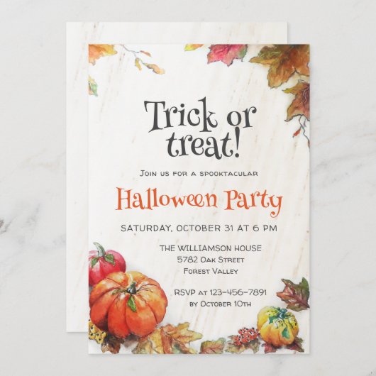 Trick or treat Waterverf Pompoen Boo Halloween Kaart (Voorkant / Achterkant)