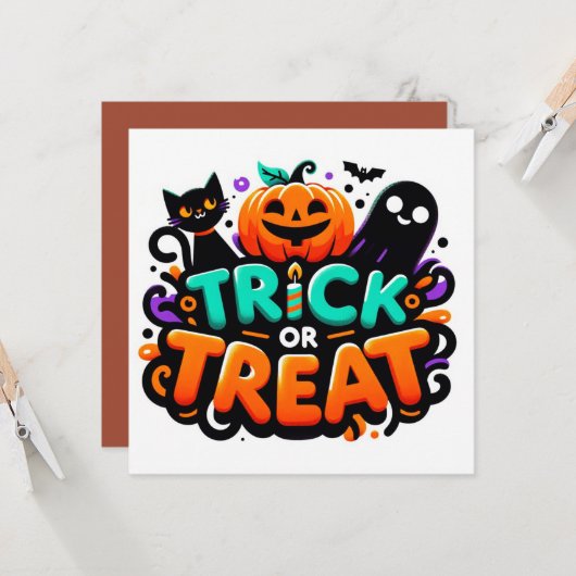 Trick or treat Wenskaarten Kaart (Voorkant / Achterkant in situ)