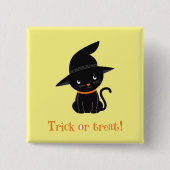 Trick or treat Witch Cat Button Pin (Voorkant)