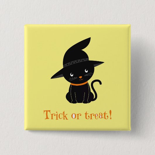 Trick or treat Witch Cat Button Pin (Voorkant)
