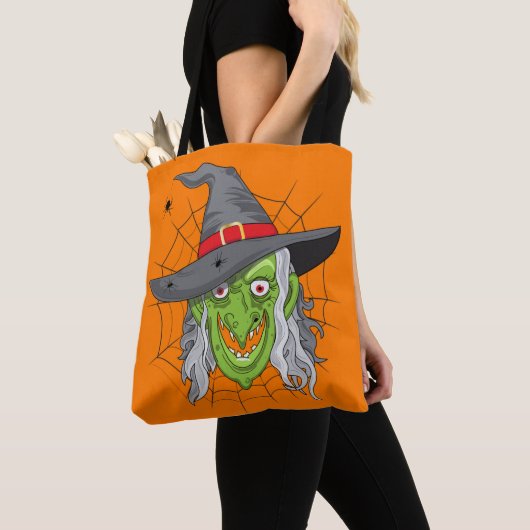 Trick or treat Witch en Spinnen Dubbelzijdig Tote Bag (Dichtbij)