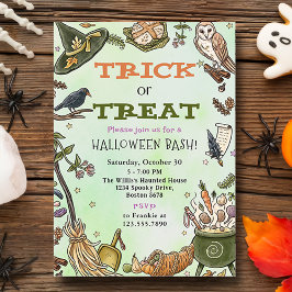 Trick or treat Witch Halloween Bash Party Kaart