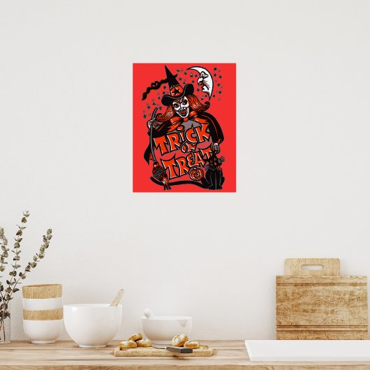 Trick or treat Witch Halloween () Poster (Keuken)