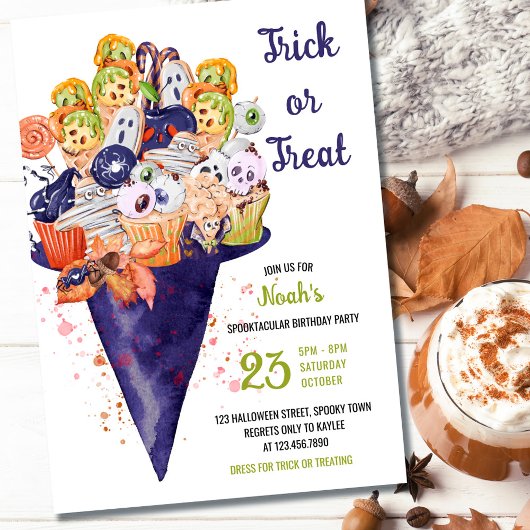 Trick or treat Witch Pet Halloween Food Birthday Kaart