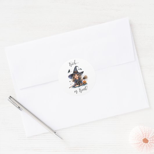 Trick or treat Witch Ronde Sticker (Envelop)