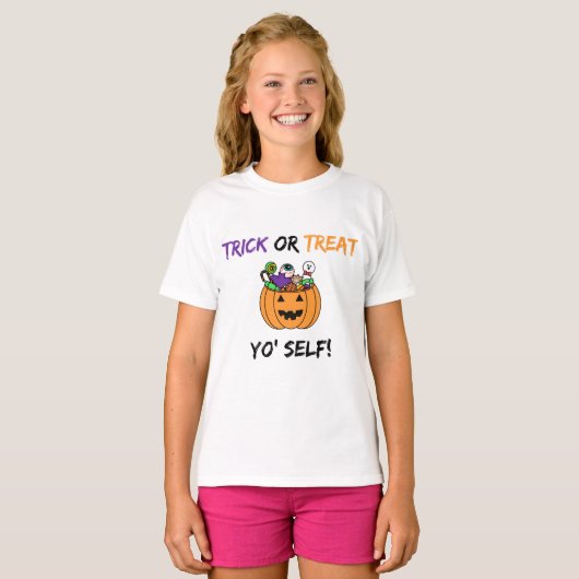Trick or treat Yo 'Self Funny Snoep Halloween T-shirt (Voorkant volledig)
