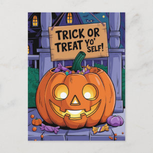 Trick or treat Yo'Self Funny Halloween Briefkaart