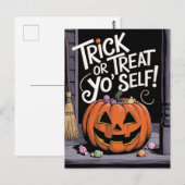 Trick or treat Yo'Self Funny Pumpkin Halloween Briefkaart (Voorkant / Achterkant)