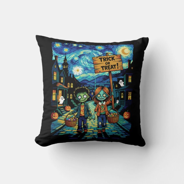 Trick or treat Zombies - Van Gogh Starry Halloween Kussen (Voorkant)