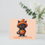Trick or treat Zwart Kat In Heksen Pet Halloween Feestdagenkaart (Staand voorkant)
