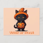 Trick or treat Zwart Kat In Heksen Pet Halloween Feestdagenkaart (Voorkant)