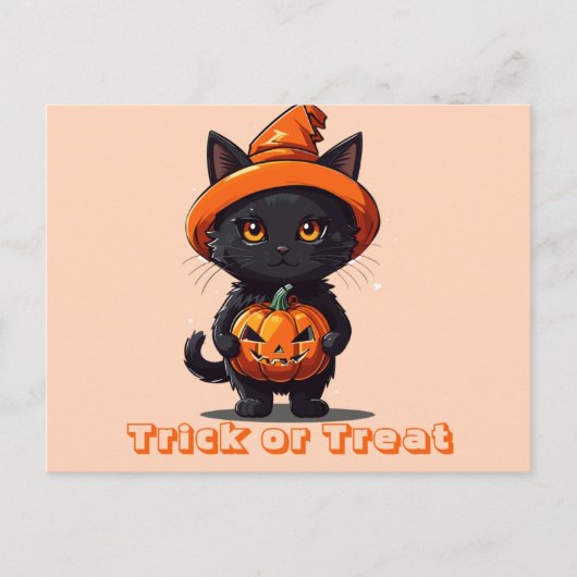 Trick or treat Zwart Kat In Heksen Pet Halloween Feestdagenkaart (Voorkant)
