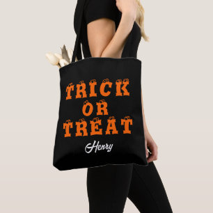 Trick or treat zwart Modern Script Halloween Tote Bag