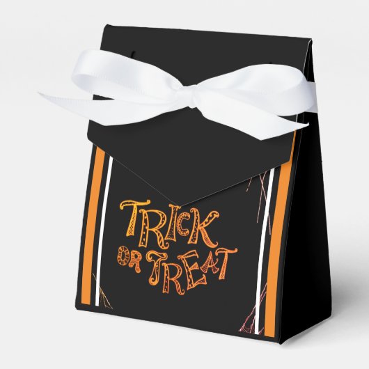 Trick or treat Zwart & Sinaasappel & Wit Snoepjes  Bedankdoosjes (Voorkant Zijde)