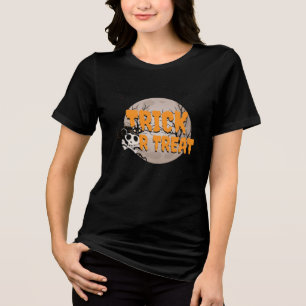 Trick or Treat Zwarte Kat en Schedel Halloween Tri-Blend Shirt