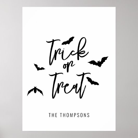 Trick Or Treat Zwarte Script Met Vleermuizen Hallo Poster (Voorkant)