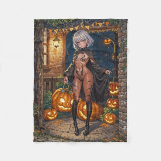 Trick or Treater, dappere Halloween kostuum meisje Fleece Deken (Voorkant)