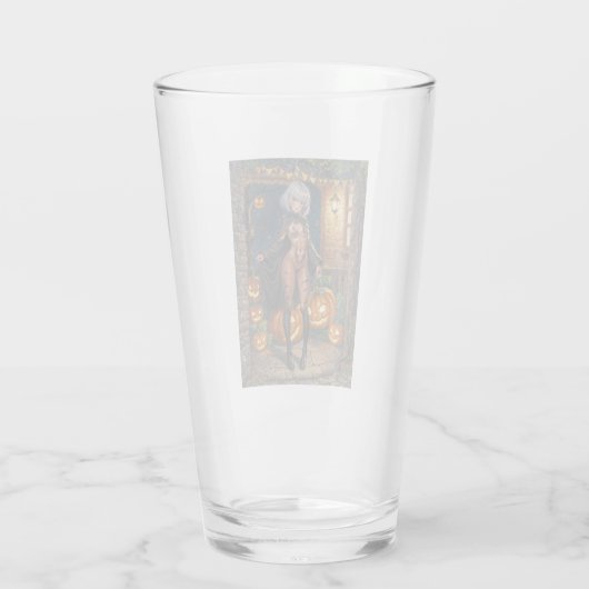 Trick or Treater, dappere Halloween kostuum meisje Glas (Achterkant)