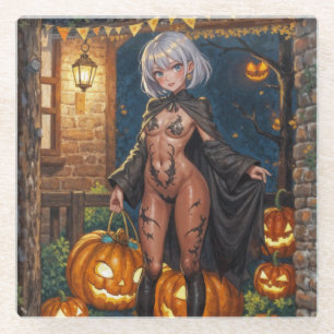 Trick or Treater, dappere Halloween kostuum meisje Glazen Onderzetter