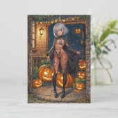Trick or Treater, dappere Halloween kostuum meisje Kaart (Staand voorkant)