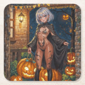 Trick or Treater, dappere Halloween kostuum meisje Kartonnen Onderzetters (Voorkant)