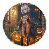 Trick or Treater, dappere Halloween kostuum meisje Keramische Knop (Voorkant)
