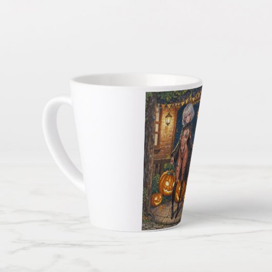 Trick or Treater, dappere Halloween kostuum meisje Latte Mok (Linkerhoek)