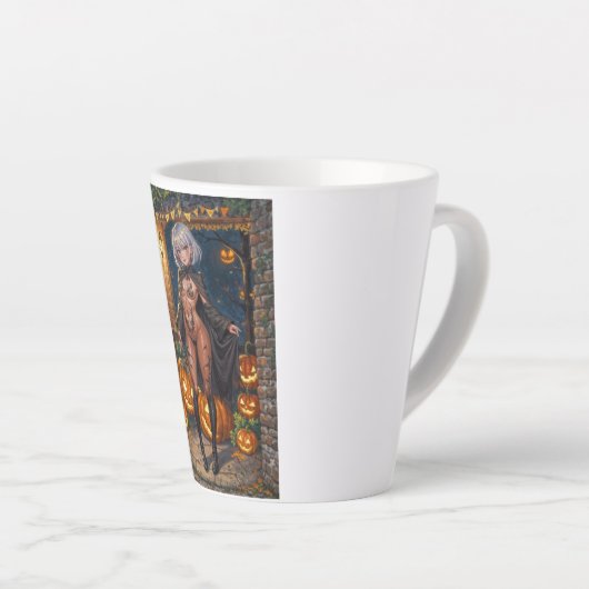 Trick or Treater, dappere Halloween kostuum meisje Latte Mok (Rechterhoek)