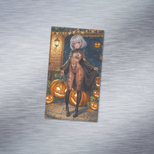 Trick or Treater, dappere Halloween kostuum meisje Magnetisch Visitekaartje (Voorbeeld)