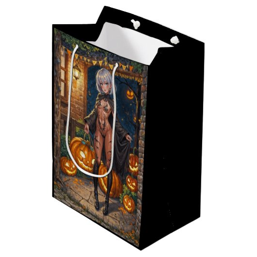 Trick or Treater, dappere Halloween kostuum meisje Medium Cadeauzakje (Voorkant Gekanteld)