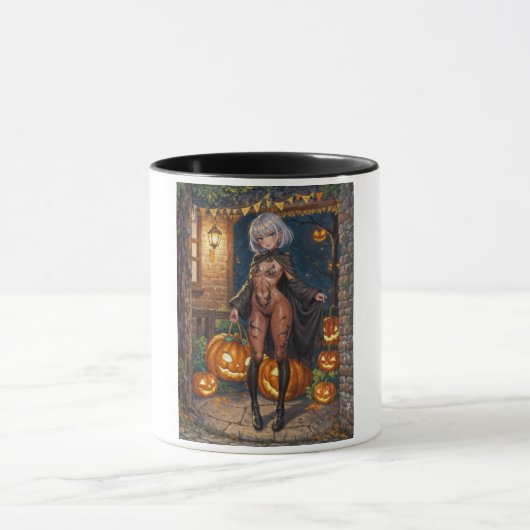 Trick or Treater, dappere Halloween kostuum meisje Mok (Midden)