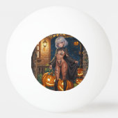 Trick or Treater, dappere Halloween kostuum meisje Pingpongbal (Voorkant)