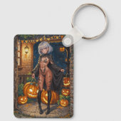 Trick or Treater, dappere Halloween kostuum meisje Sleutelhanger (Achterkant)