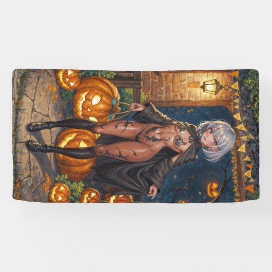 Trick or Treater, dappere Halloween kostuum meisje Spandoek (Horizontaal)