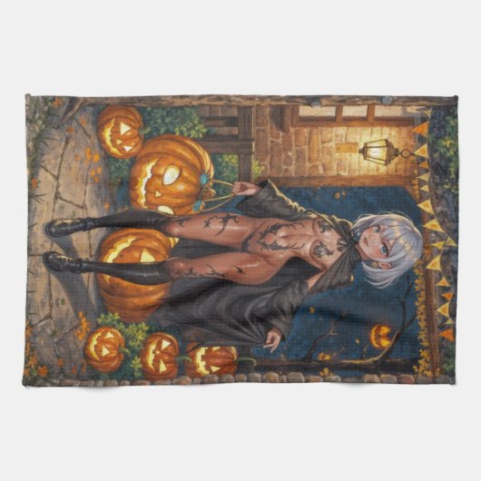 Trick or Treater, dappere Halloween kostuum meisje Theedoek (Horizontaal)