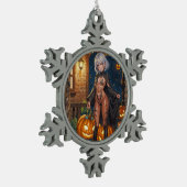 Trick or Treater, dappere Halloween kostuum meisje Tin Sneeuwvlok Ornament (Links)